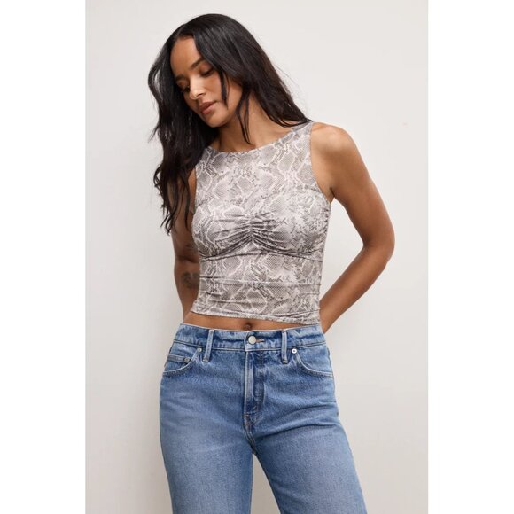 Good American Slinky Jersey Ruched Tank Top- Snakeskin Print, Size S NEW WITH TA - Picture 11 of 16